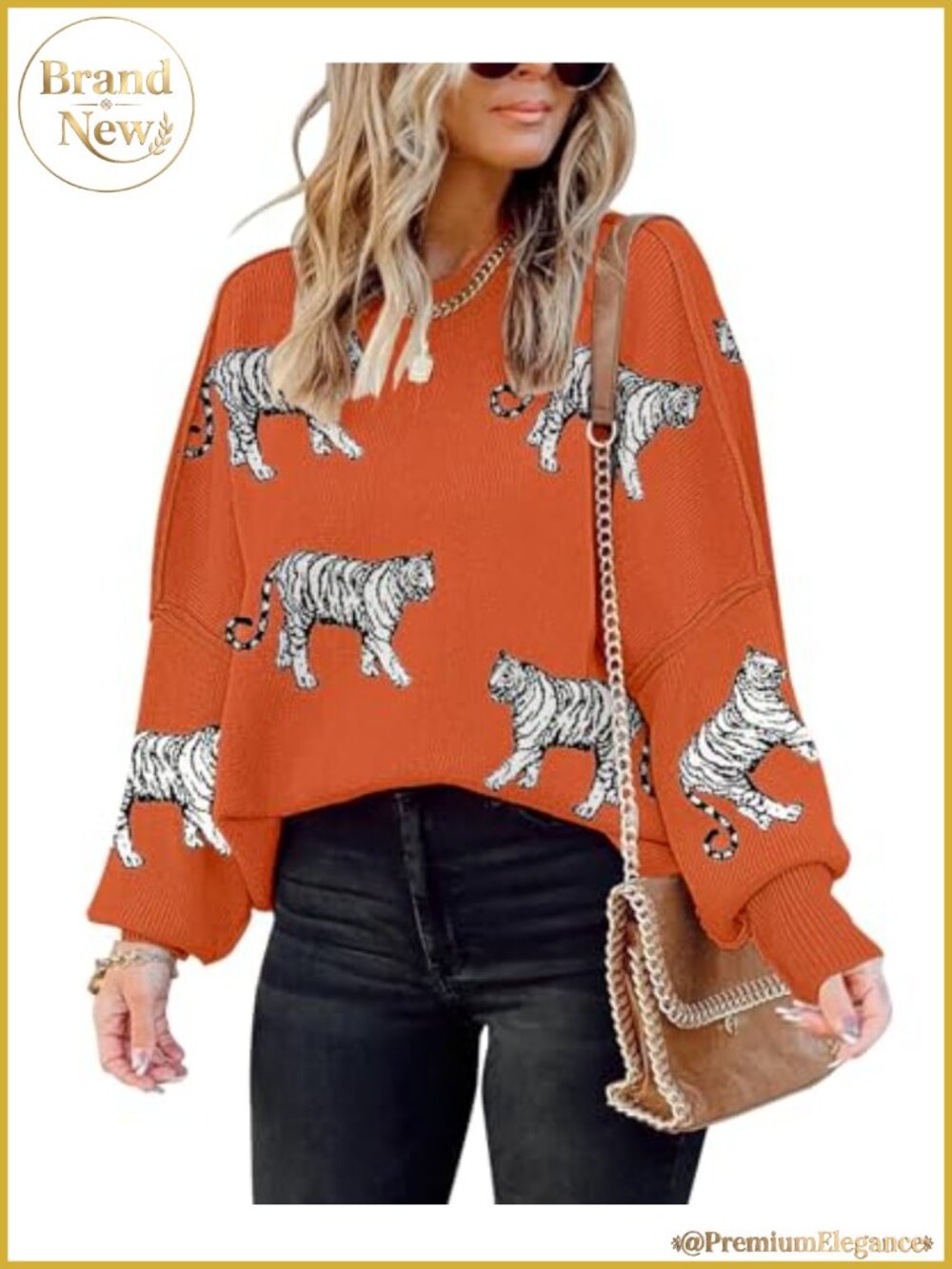 Oversized Knit Pullover Sweater Batwing Sleeve Crewneck Side Split Loose Jumper